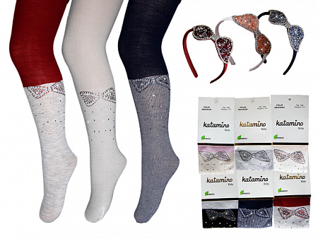 Колготки со стразами и ободком для девочки   KATAMINO